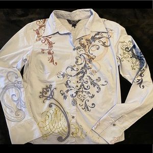 Painted and Embroidered Indigo Palms Shirt